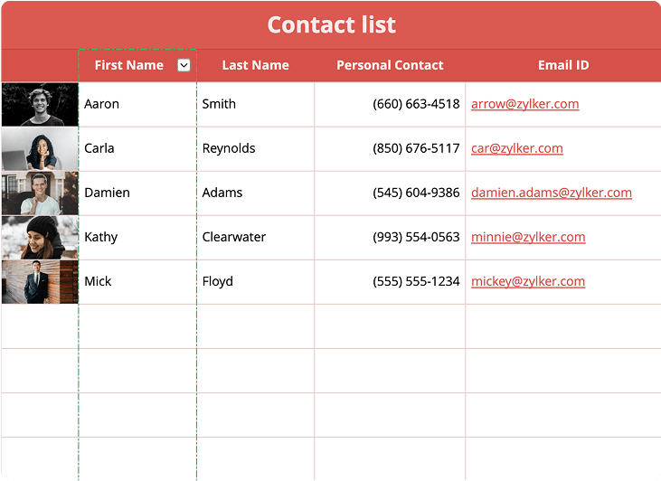 Contact List template preview