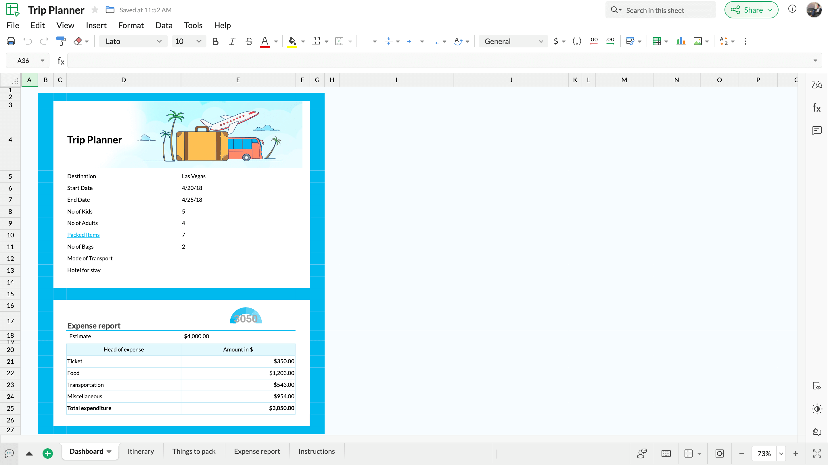 Trip planner template preview