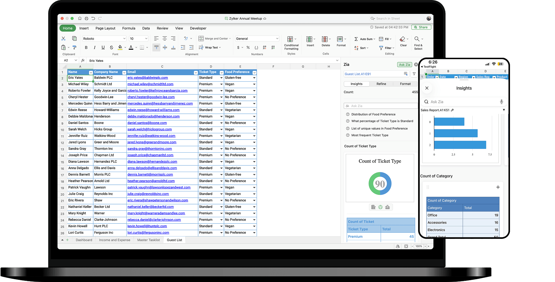 Access AI in Zoho Sheet on any device