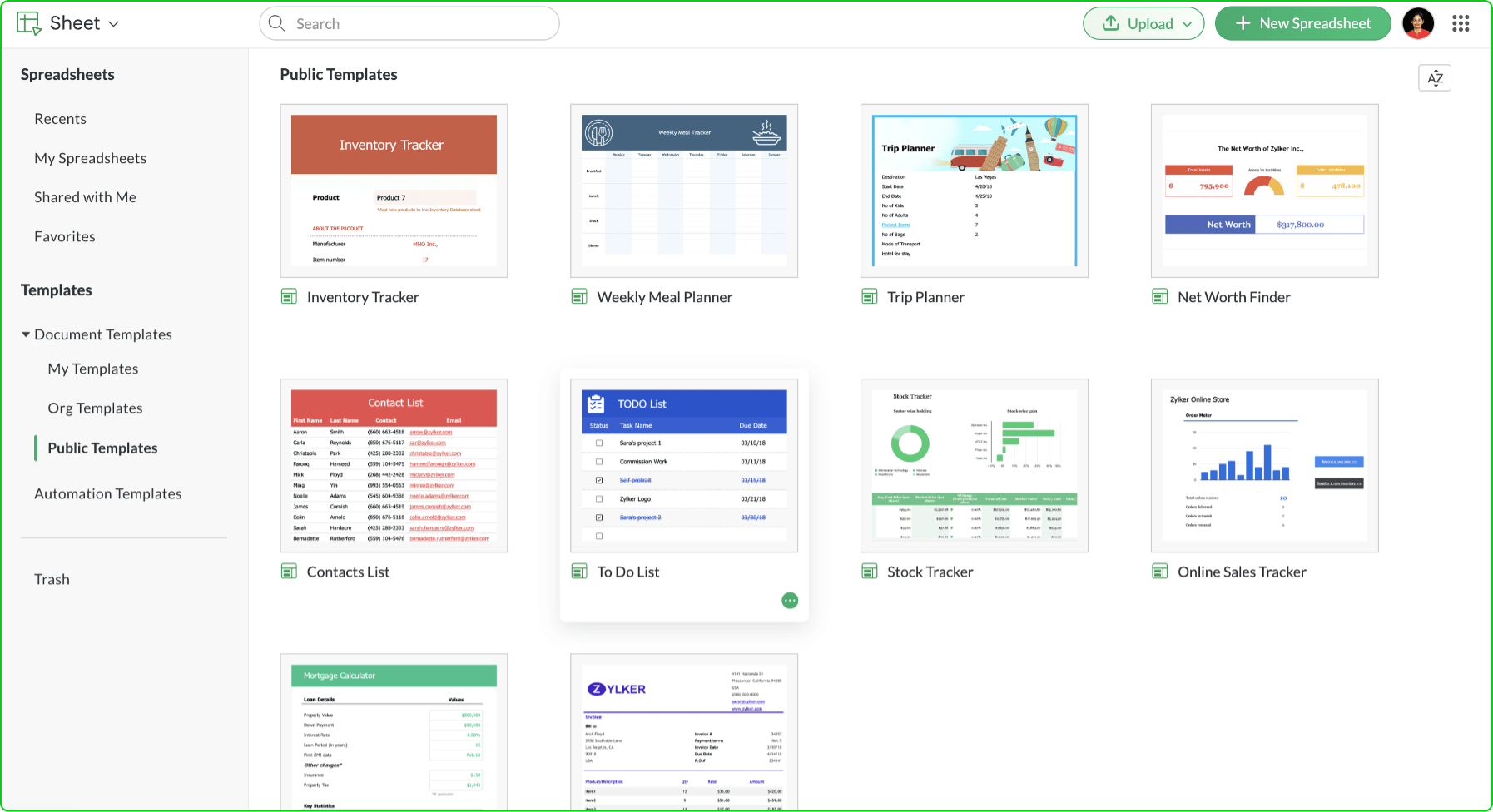 zoho sheet for work compile