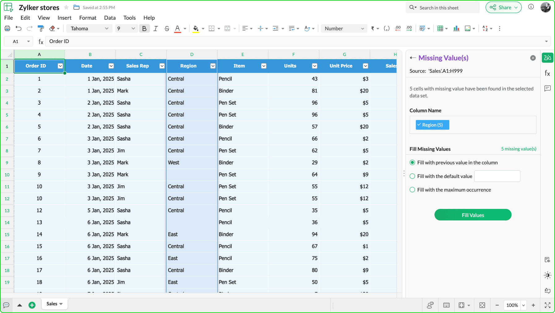 zoho sheet for work-visualize