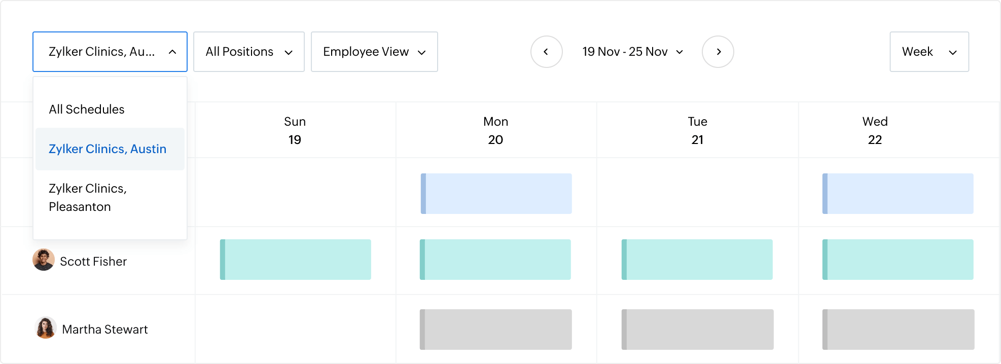 Manage staff schedules across locations and departments
