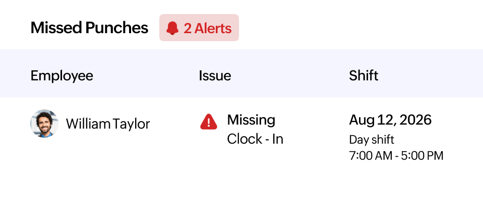 Missed punch alerts
