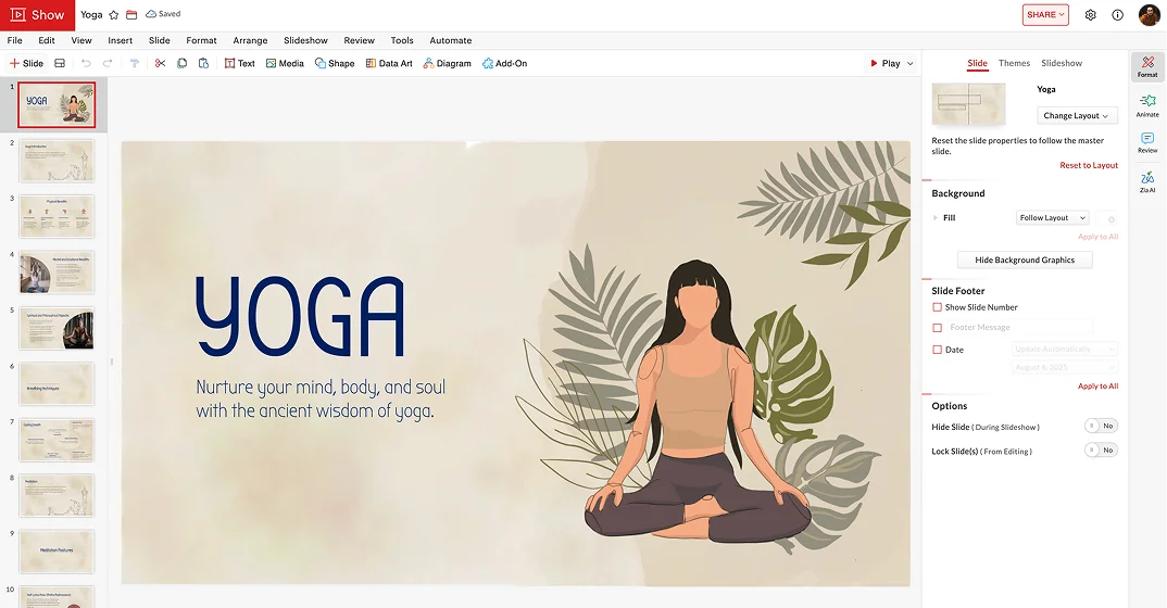 Eat healthy presentation being edited using Zoho Show