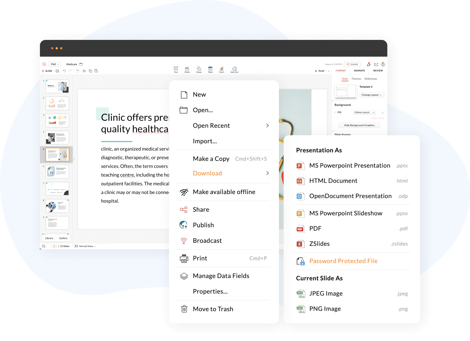 Zoho Show slide with password protection feature