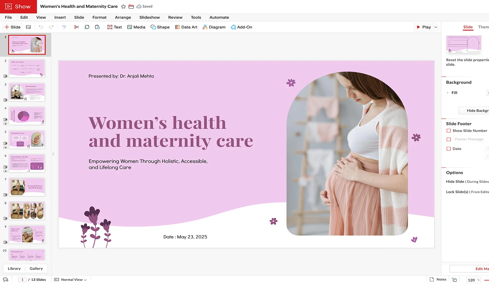 Eat healthy presentation being edited using Zoho Show