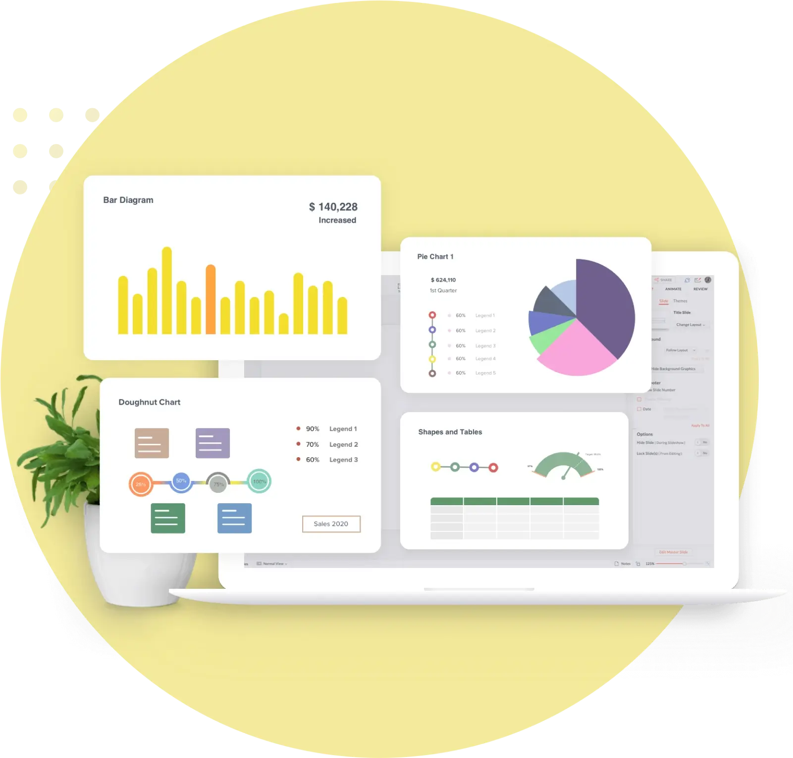 Slides from a financial presentation created using Zoho Show