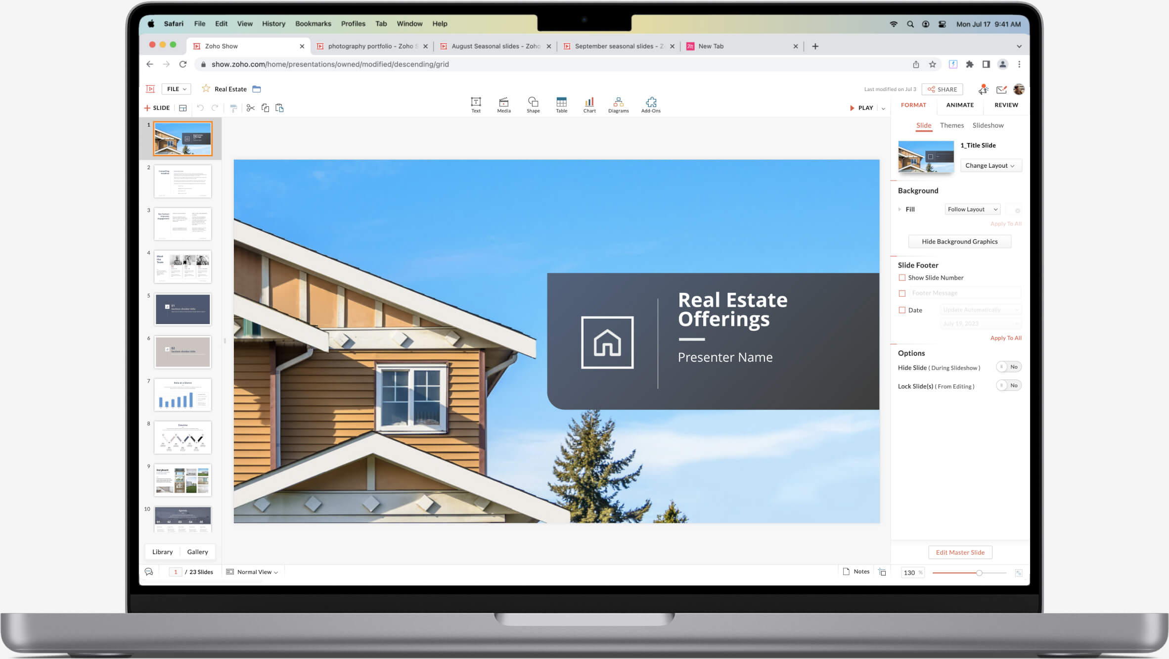 A real estate presentation opened in Show's editor view in a Mac
