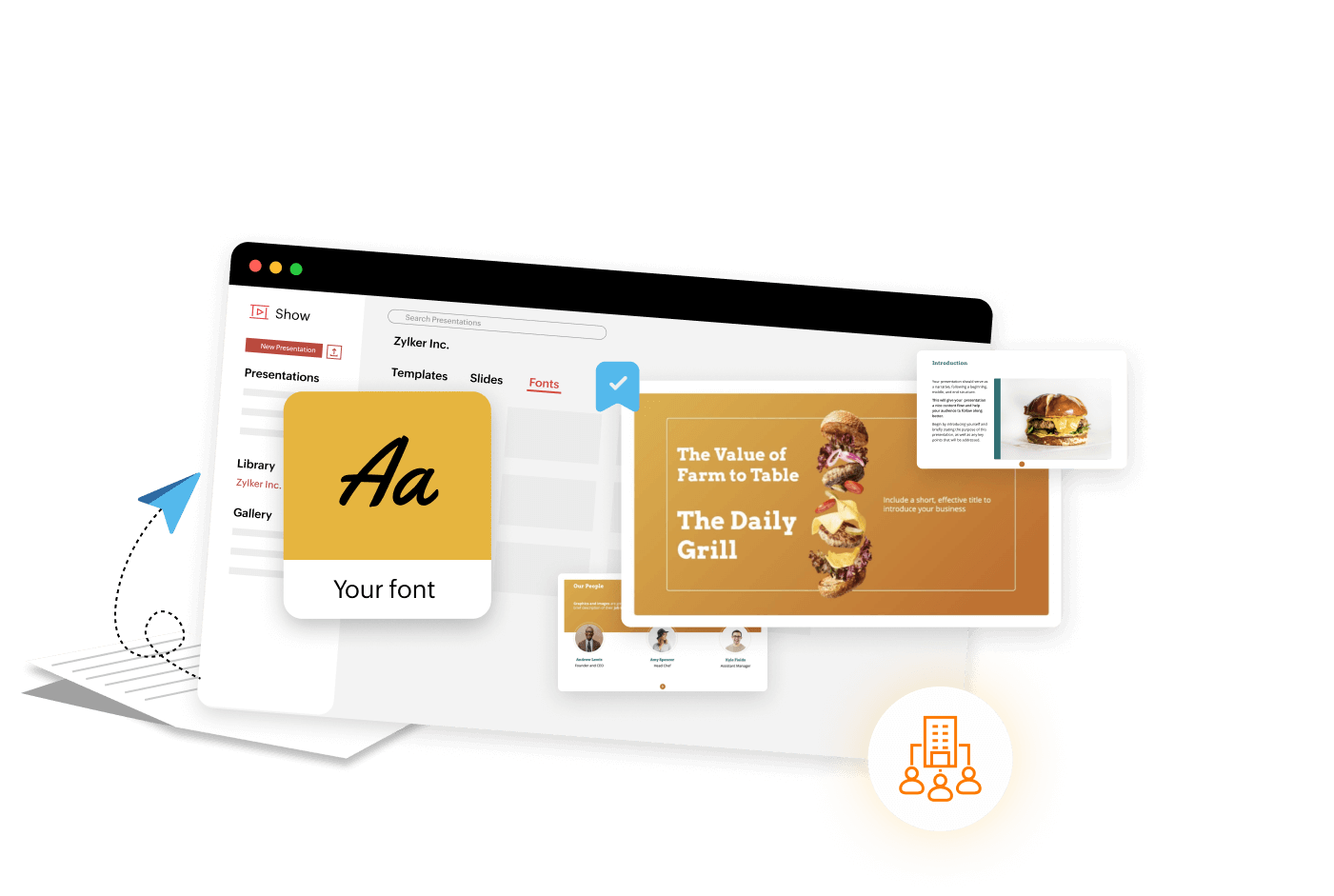 Organization specific template and font stored in Show's Library