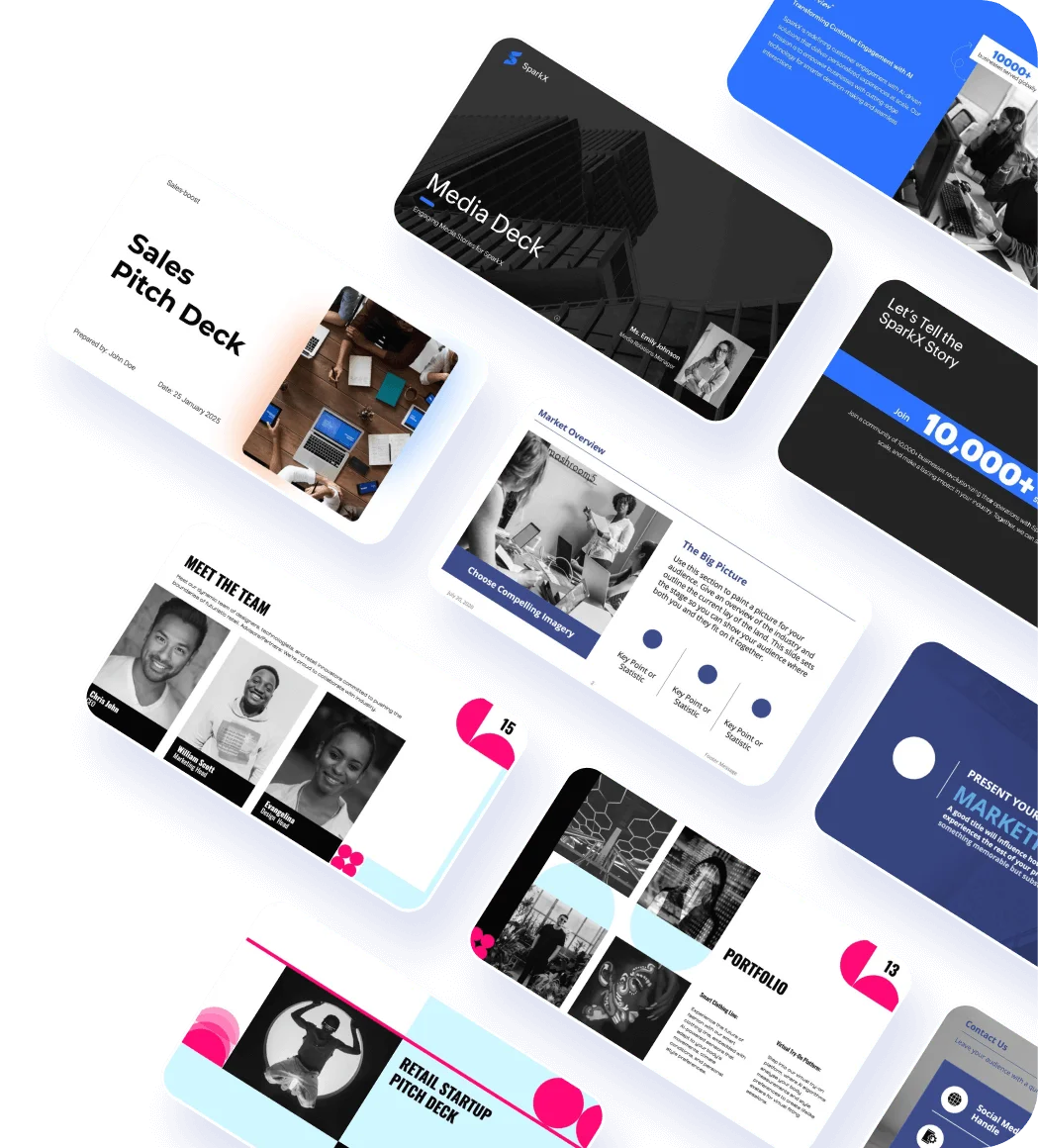 Overview of pitch deck presentation templates available in Zoho Show