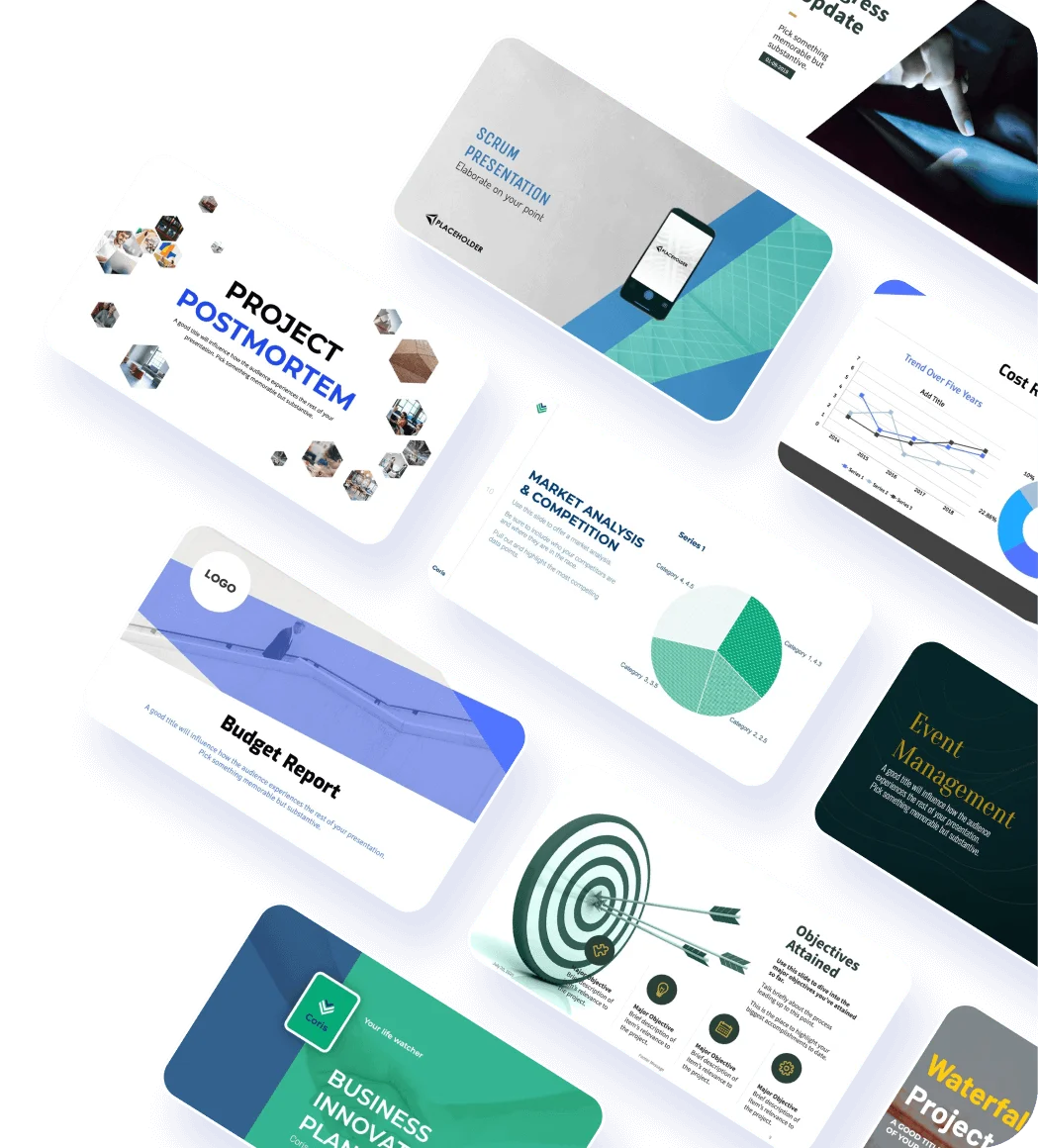 Overview of project management presentation templates available in Zoho Show
