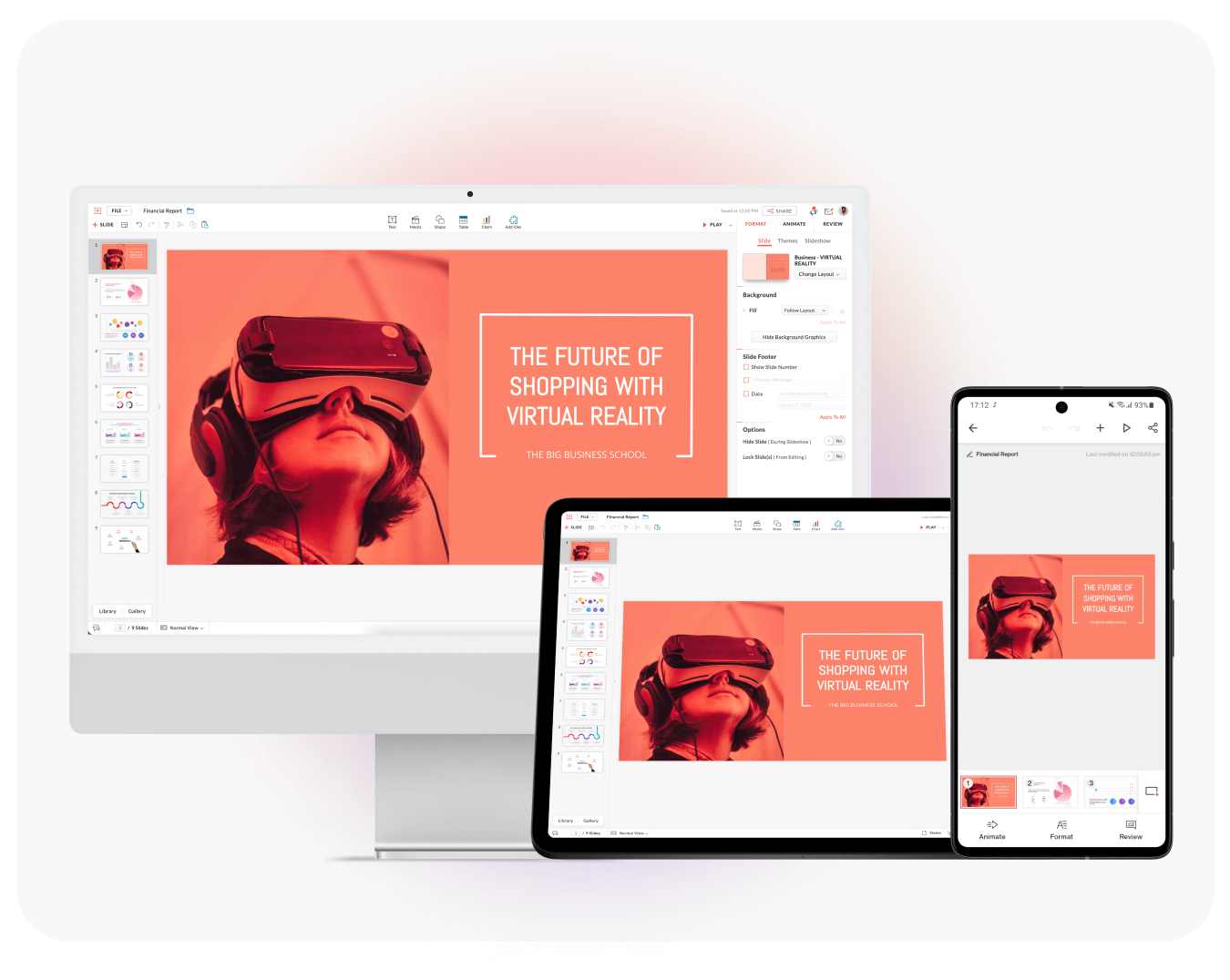 A presentation opened in PC, tablet and mobile