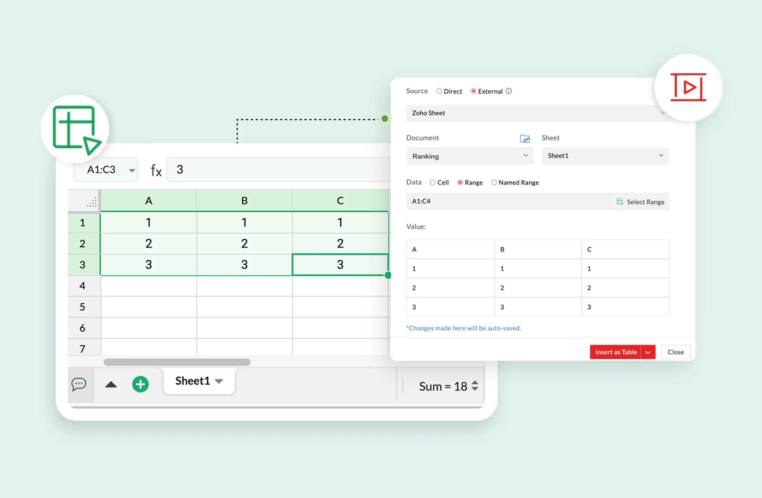 Data fields linking from a Zoho Sheet
