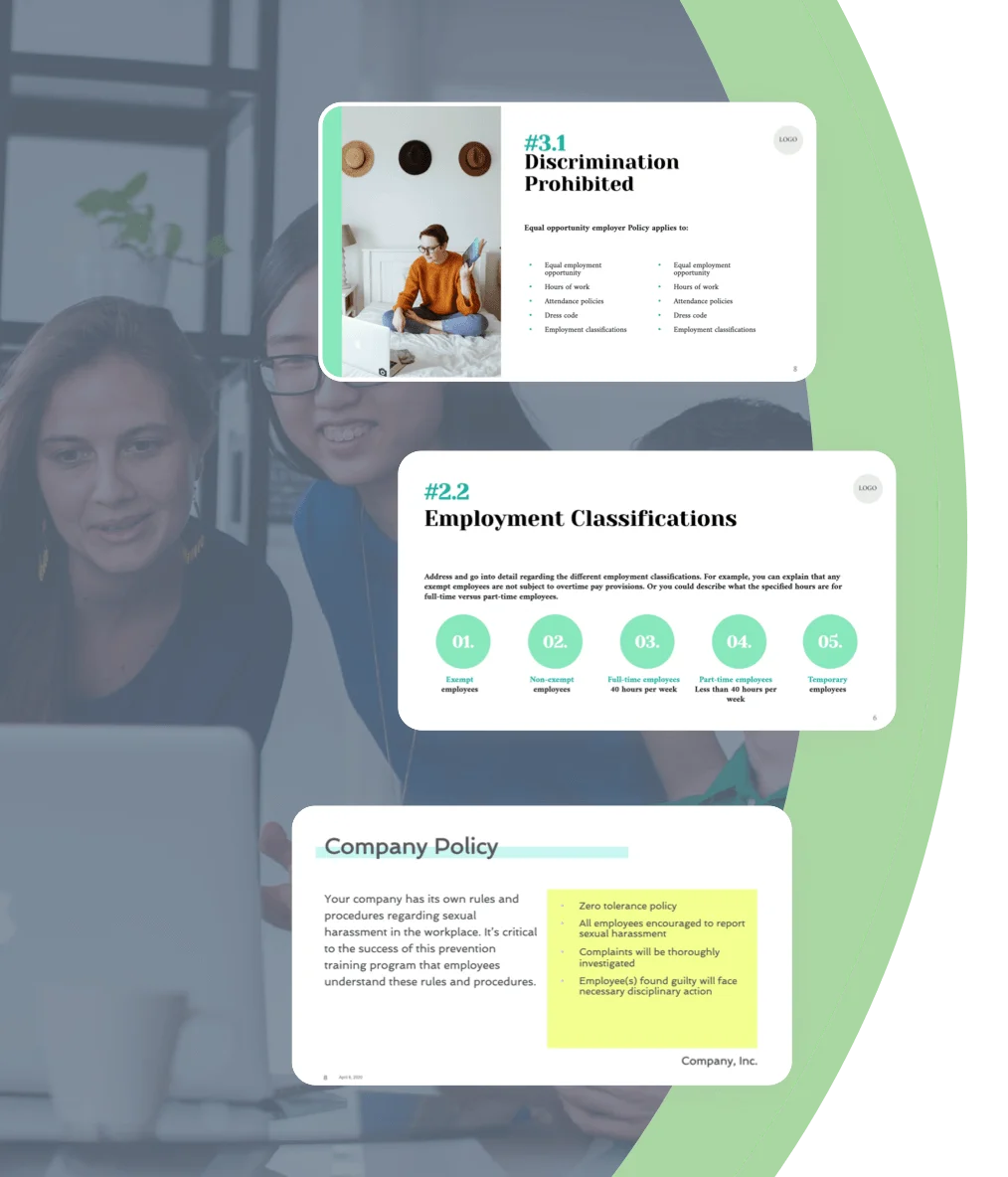 Different slides of a HR presentation template