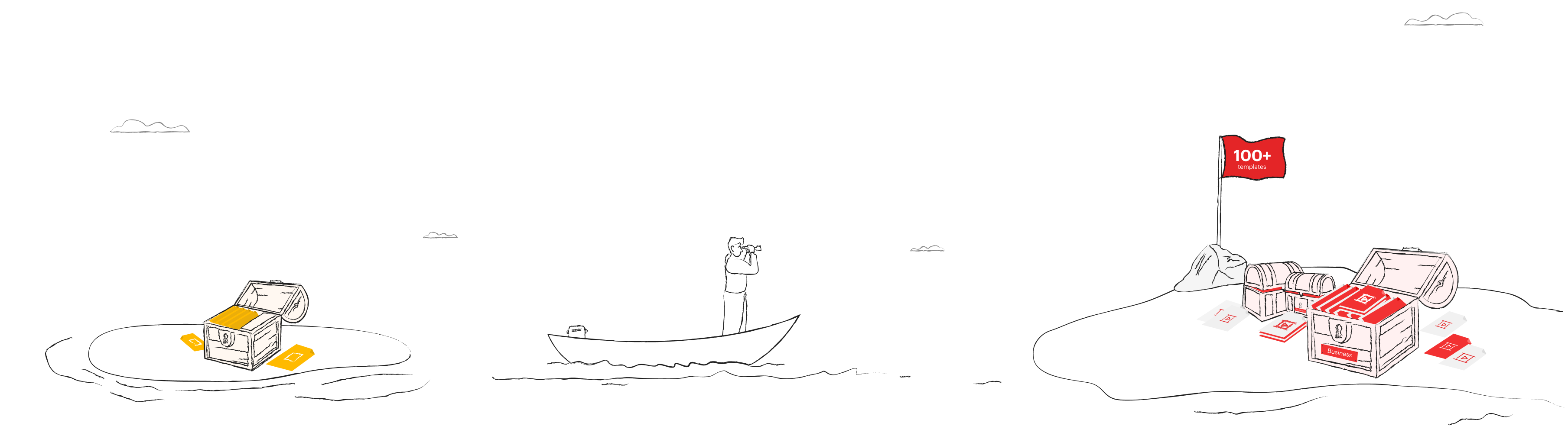 A person metaphorically sailing from limited templates to 100+ in Zoho Show