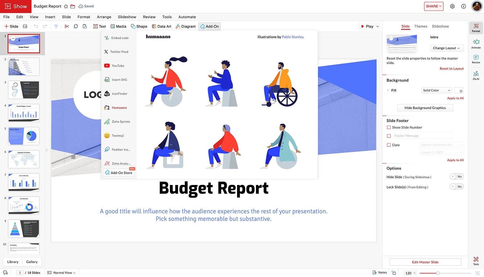 Add-on store window in Show's editor screen
