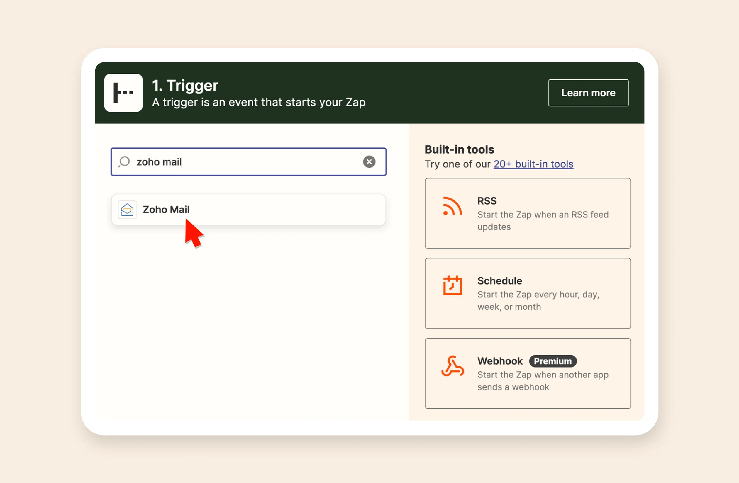 A trigger set from Zoho mail From Zapier