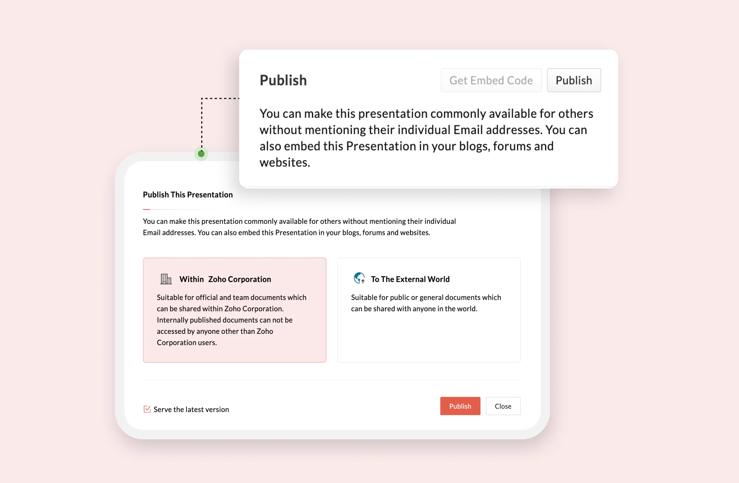 A presentation published within the organization with a tab explaining what publish is