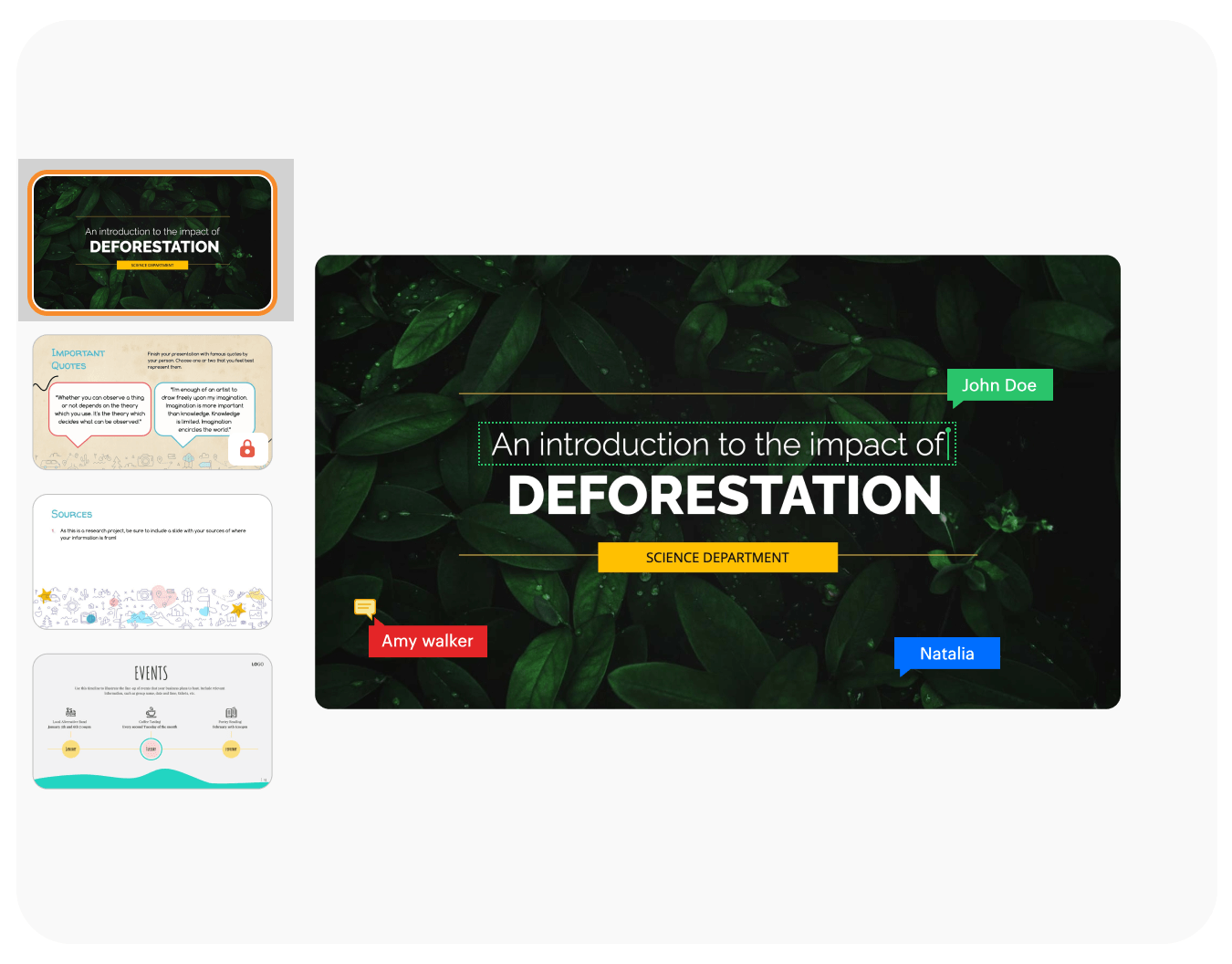 Collaborators editing a slide simultaneously