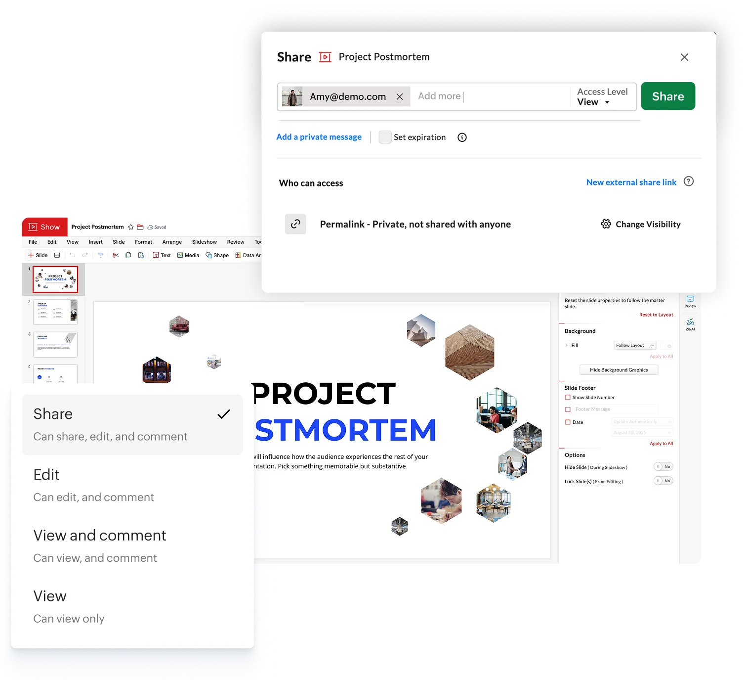 Setting permissions while sharing a presentation