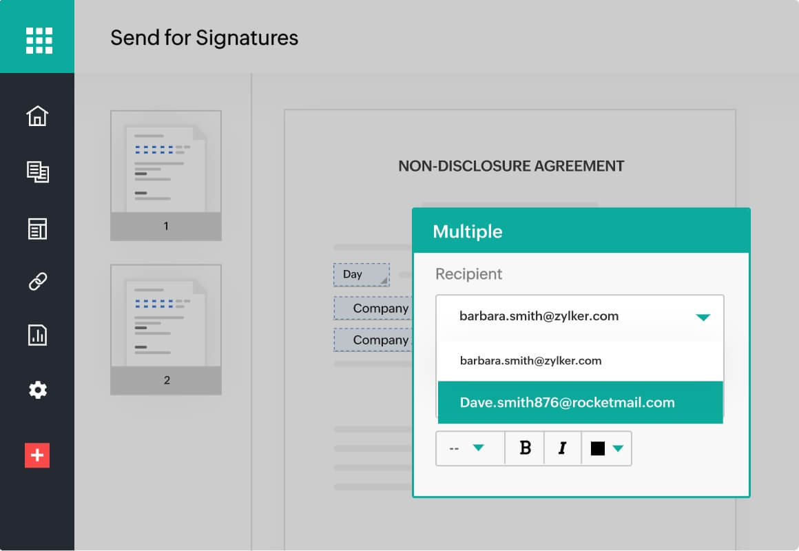 Edit the fields assigned to recipient