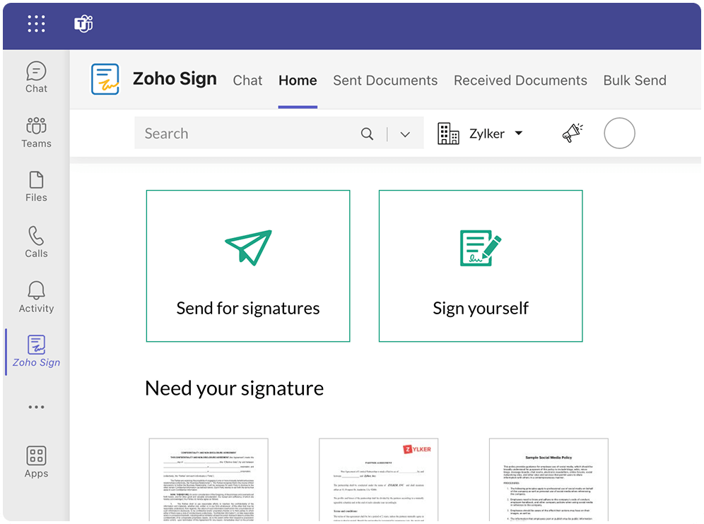 Get documents signed directly from Microsoft Teams