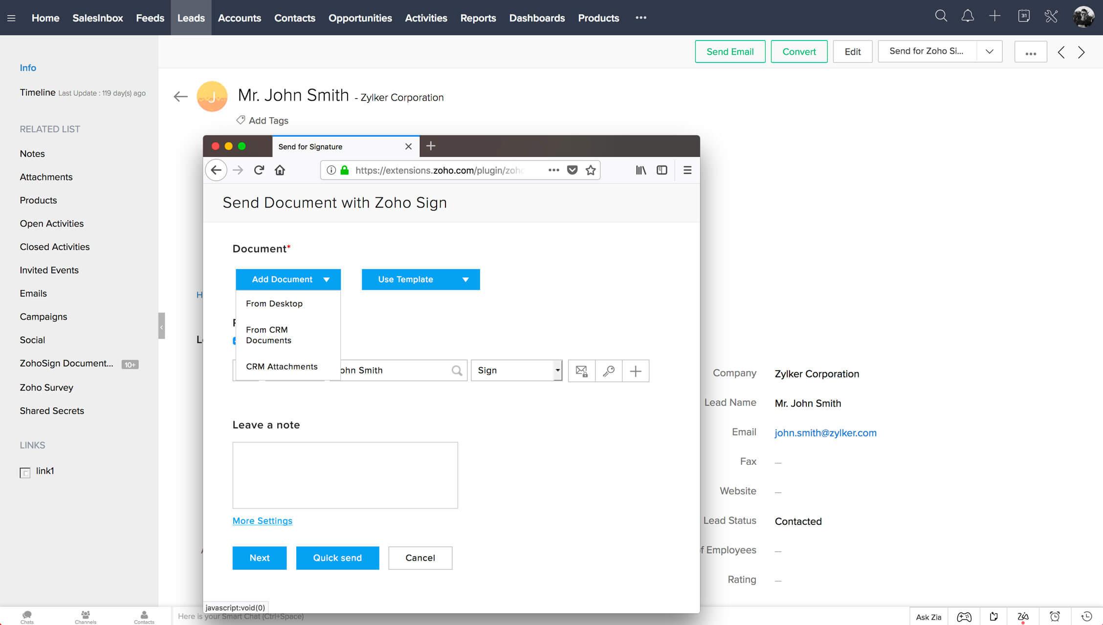 Zoho Sign & Zoho CRM dealfaster