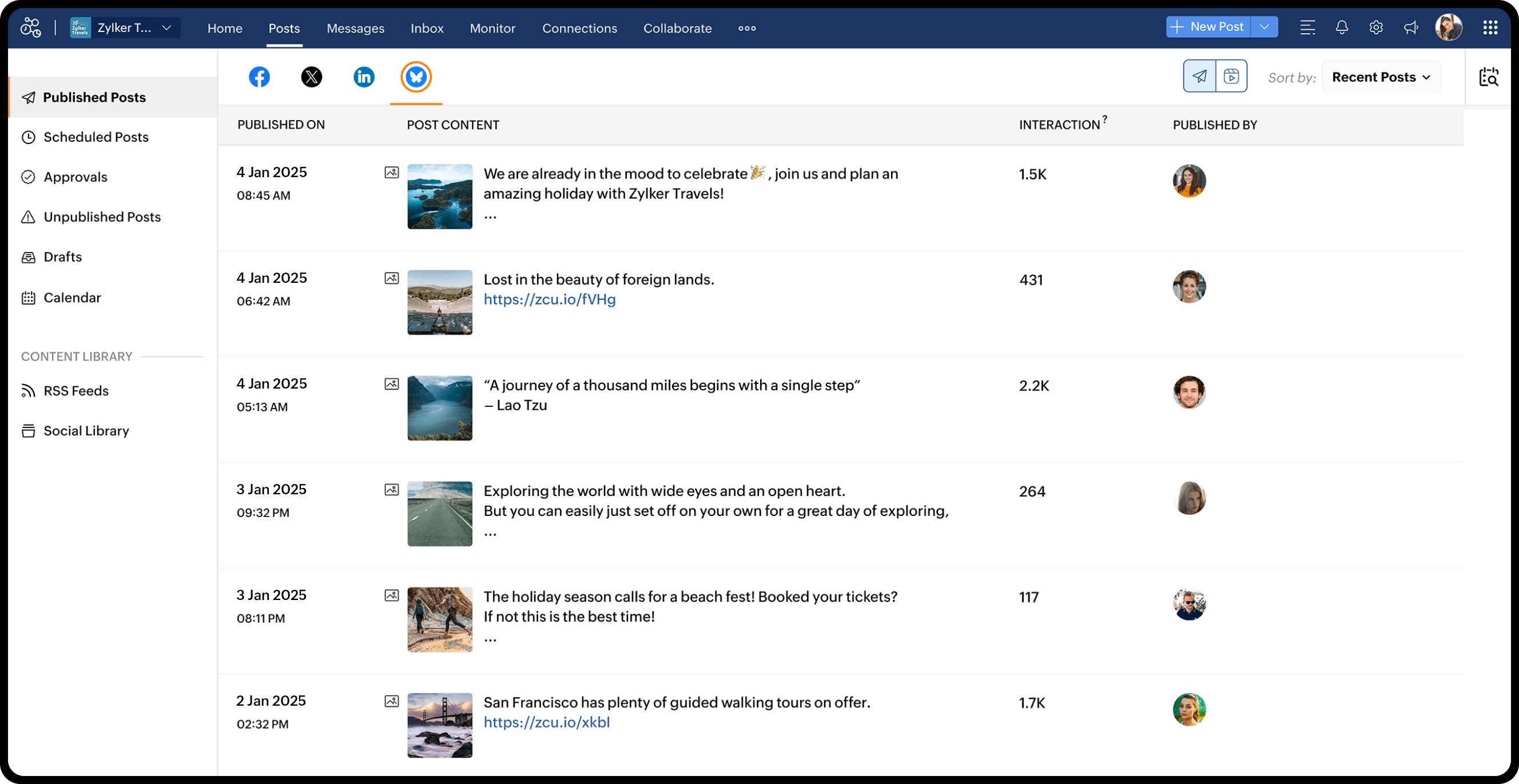 Zoho Social published posts.