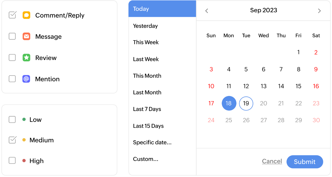 Inbox filters calender