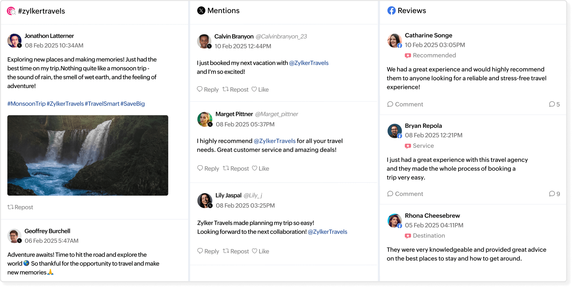 Social media mentions and reviews dashboard.