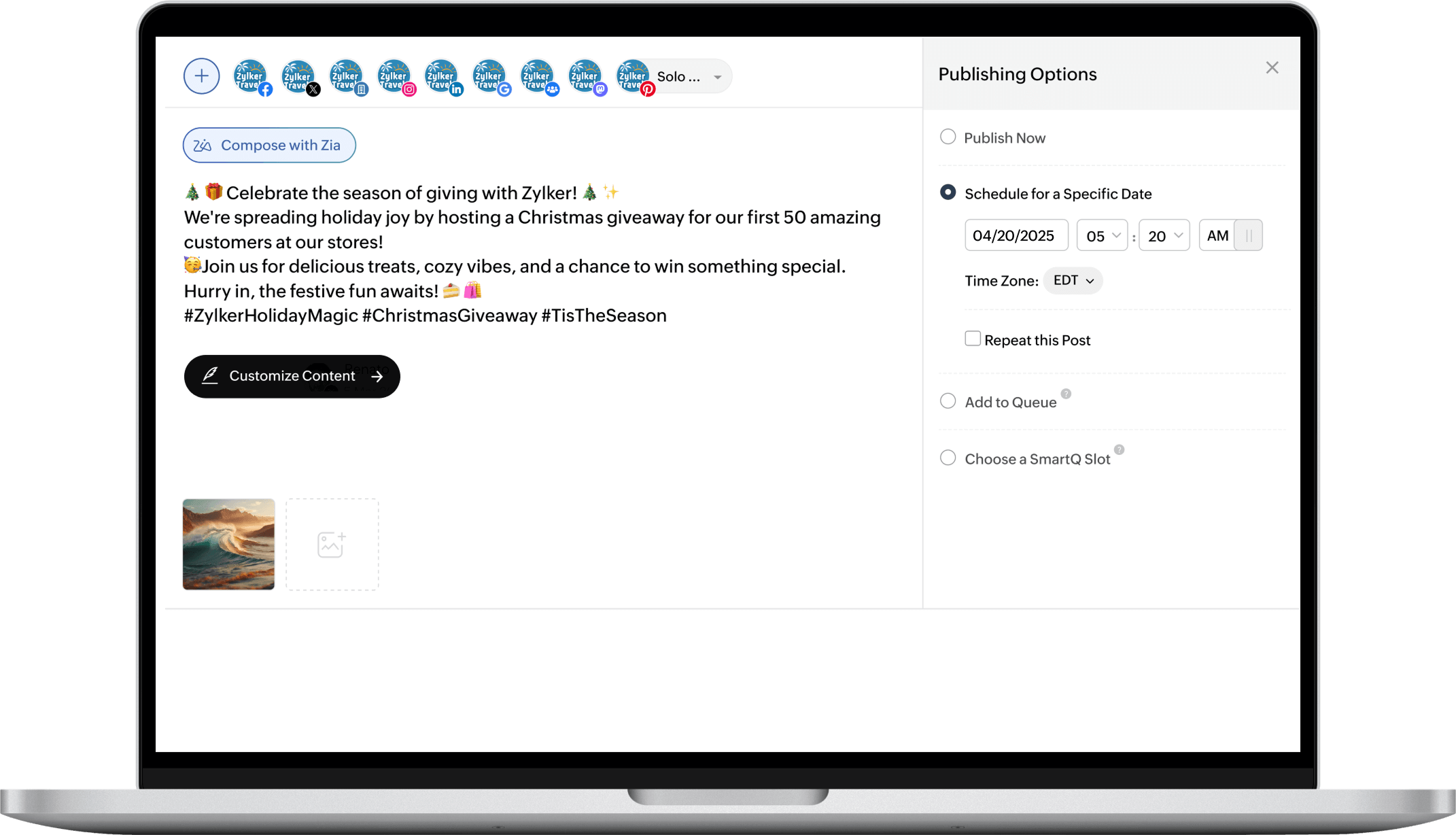 Social media post scheduling interface.