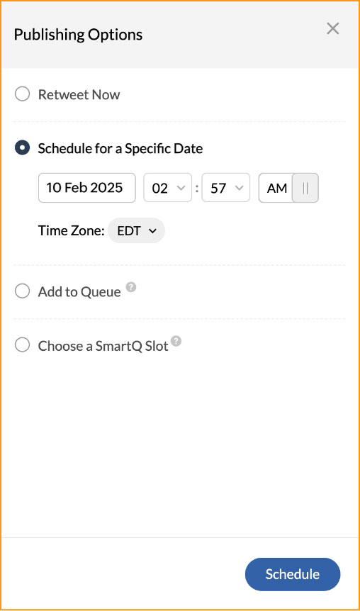 scheduling retweets publish options