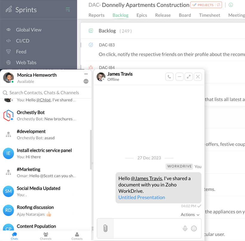 Zoho Cliq Chat Bar