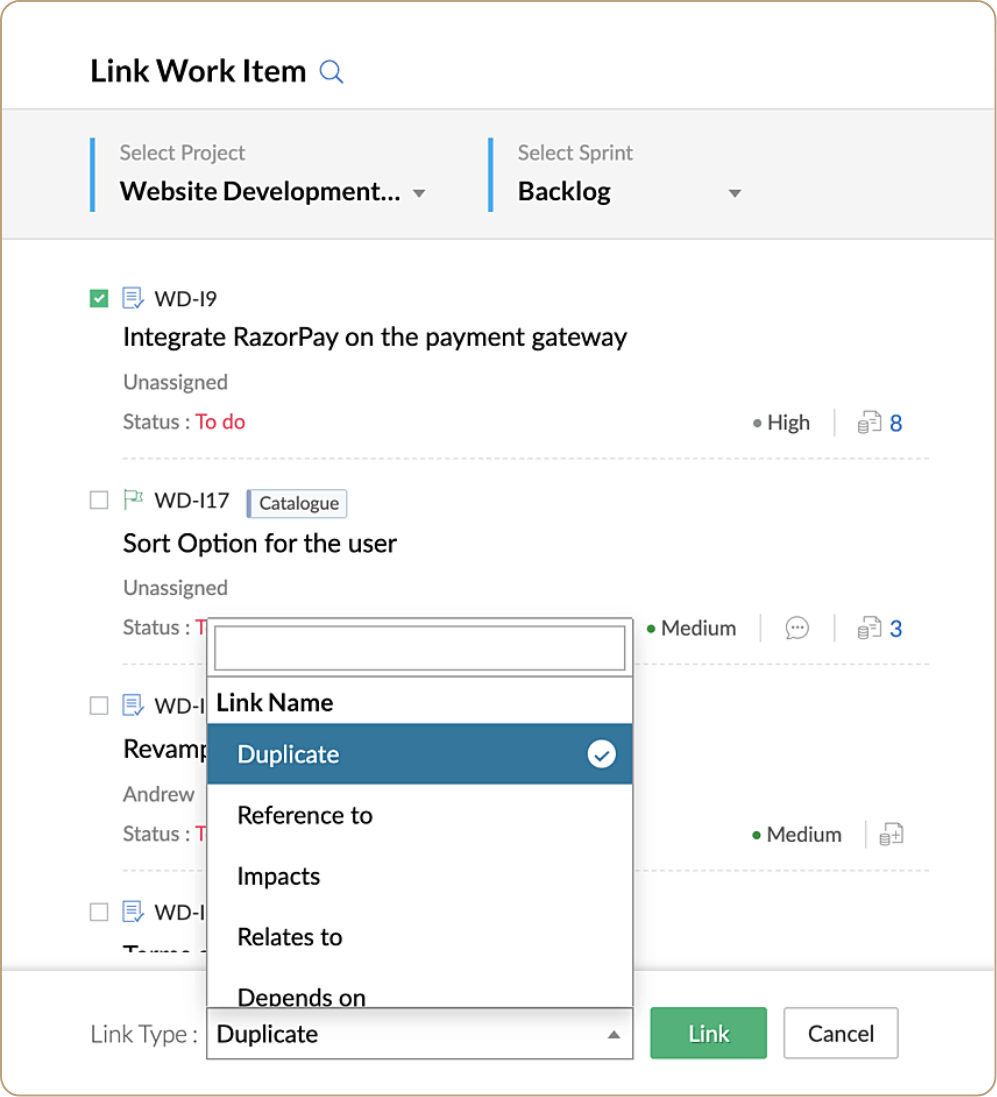 Link work items