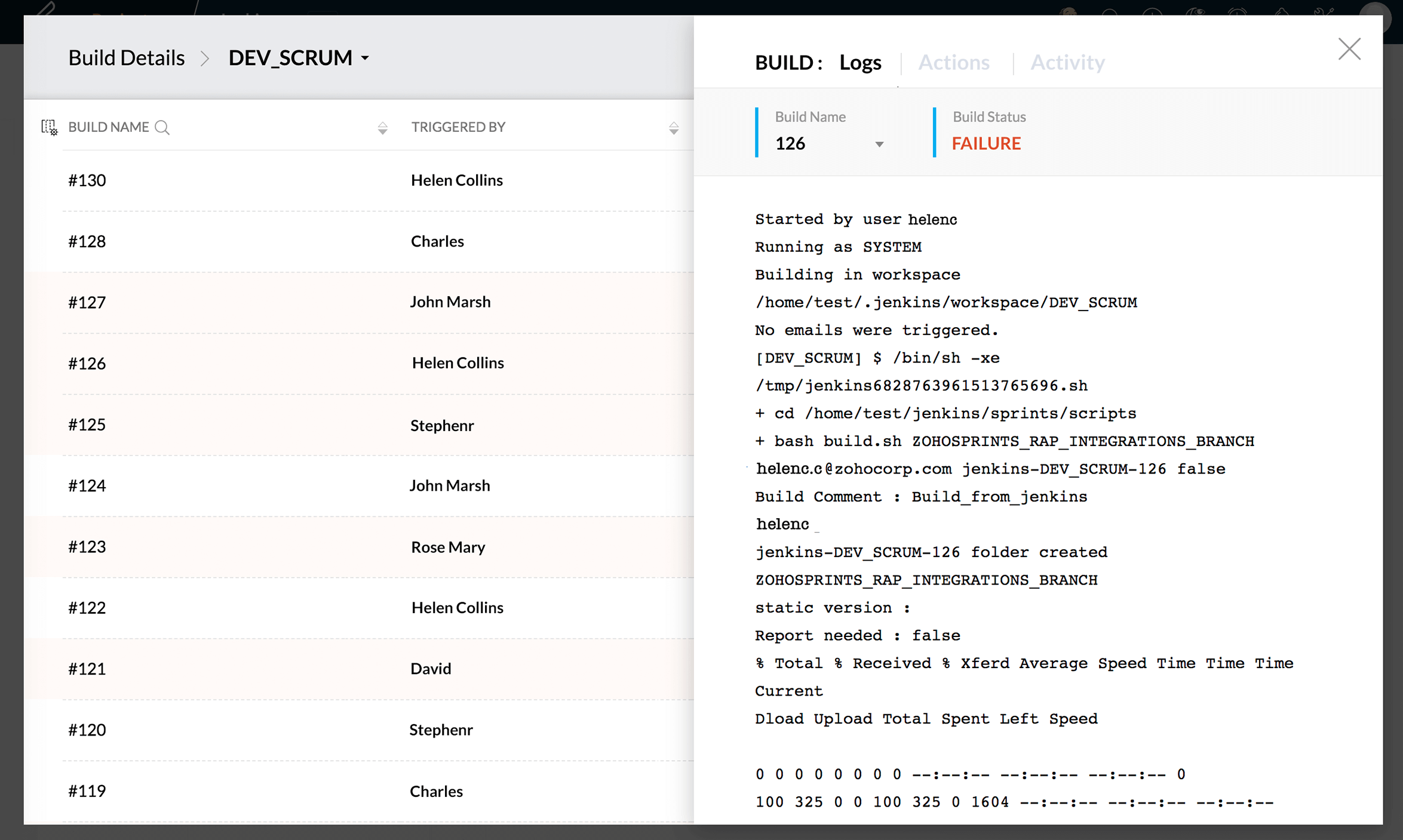 Jenkins build logs