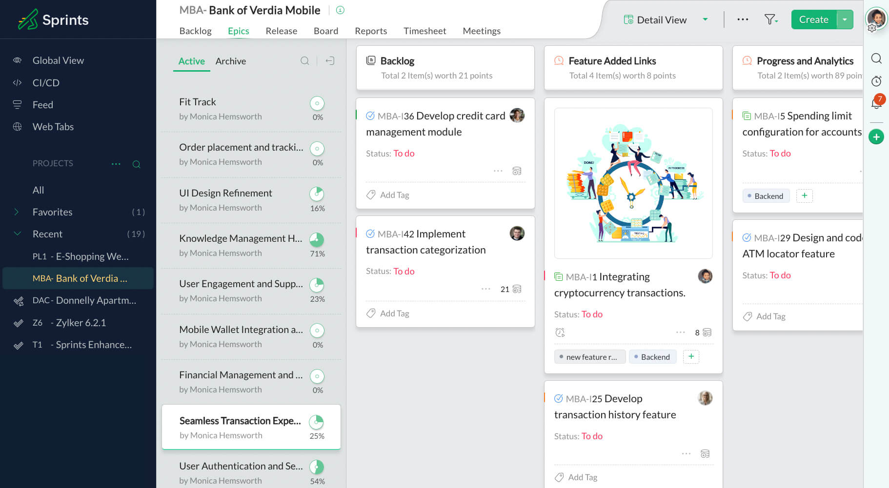 Using epics in Zoho Sprints