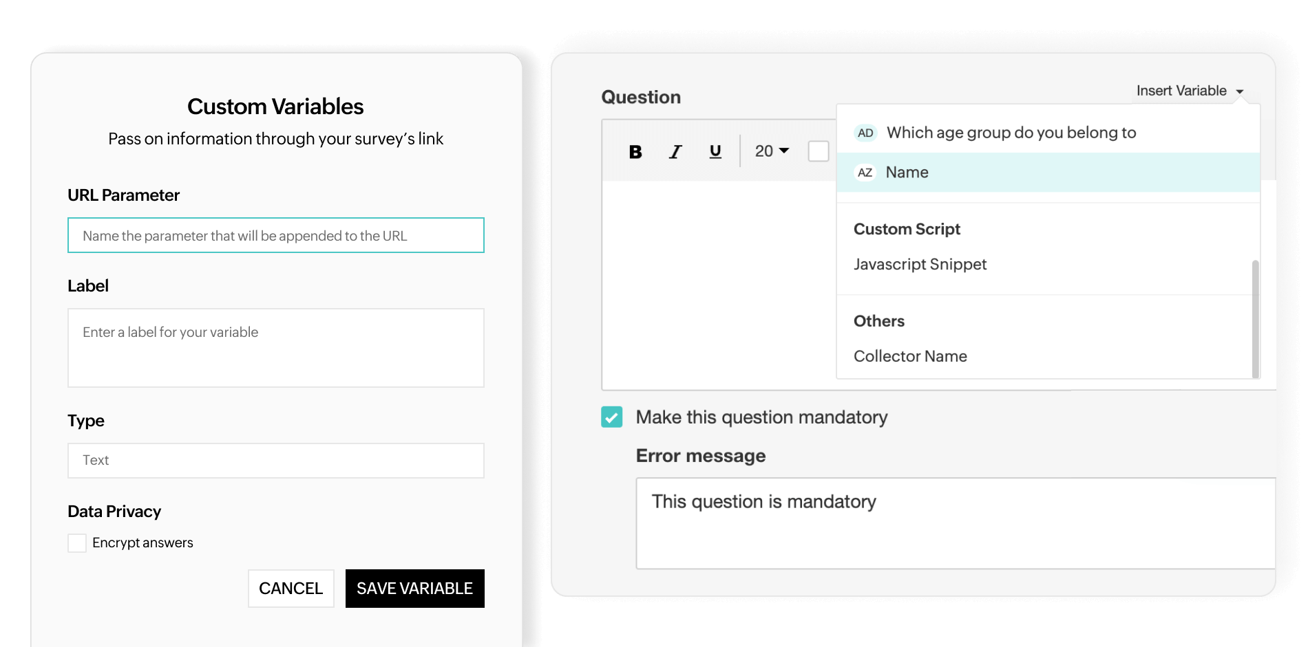 Custom variables and personalization