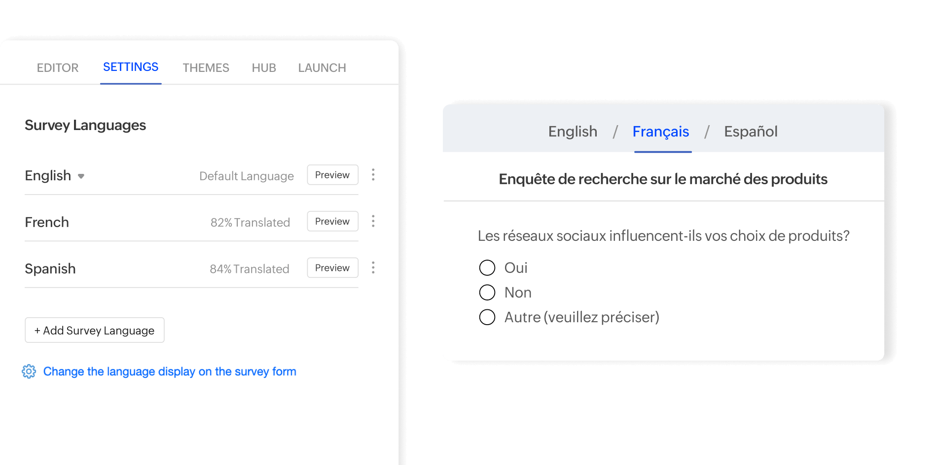 Survey language preferences