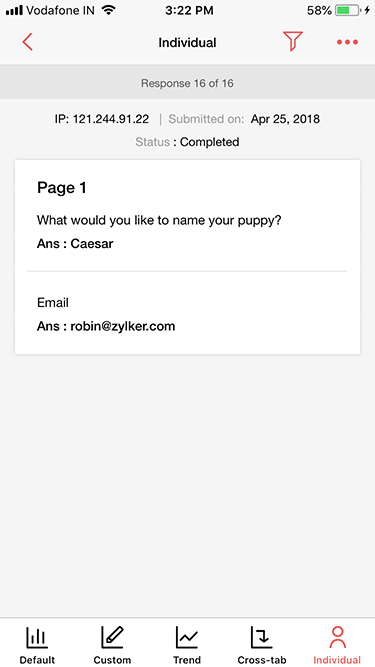 Survey iOS app individual responses
