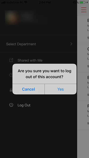 Survey iOS app logout