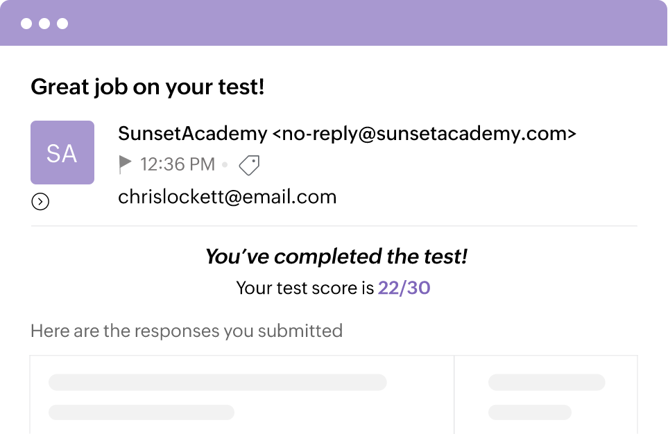 Send test/quiz results