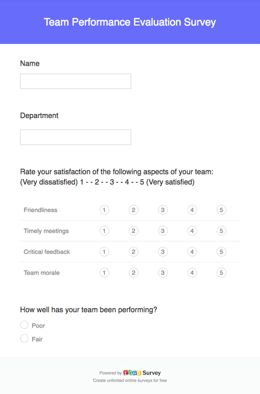 team performace evaluation survey