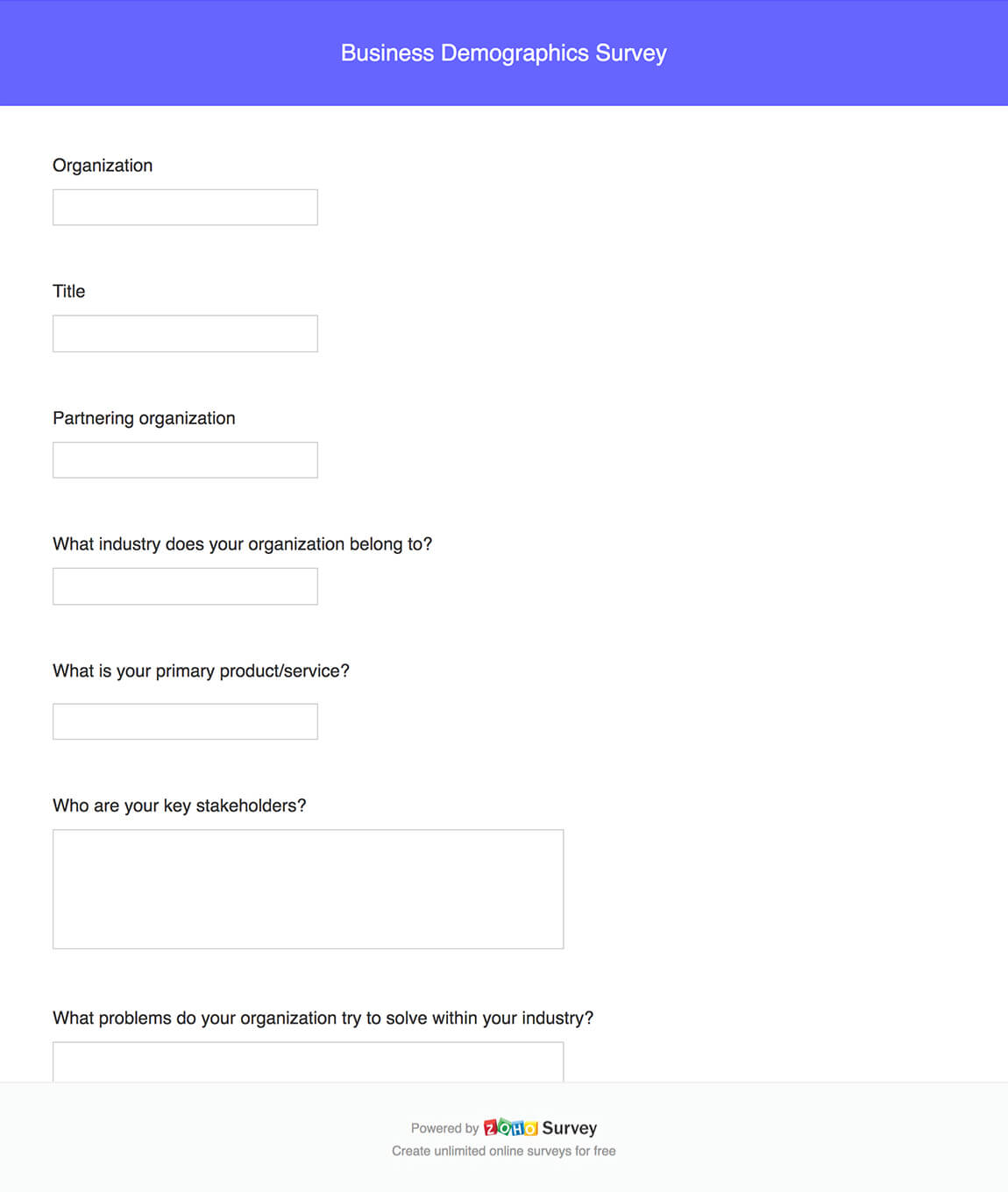 Business demographics survey questionnaire template