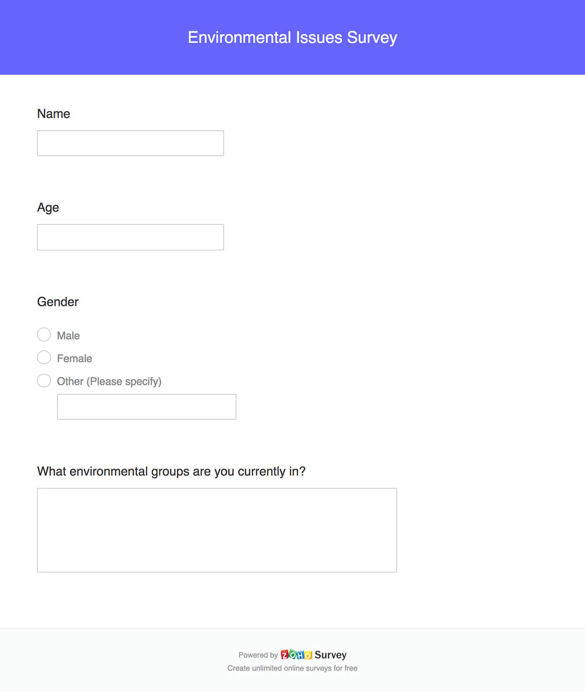 Environmental issues survey questionnaire template