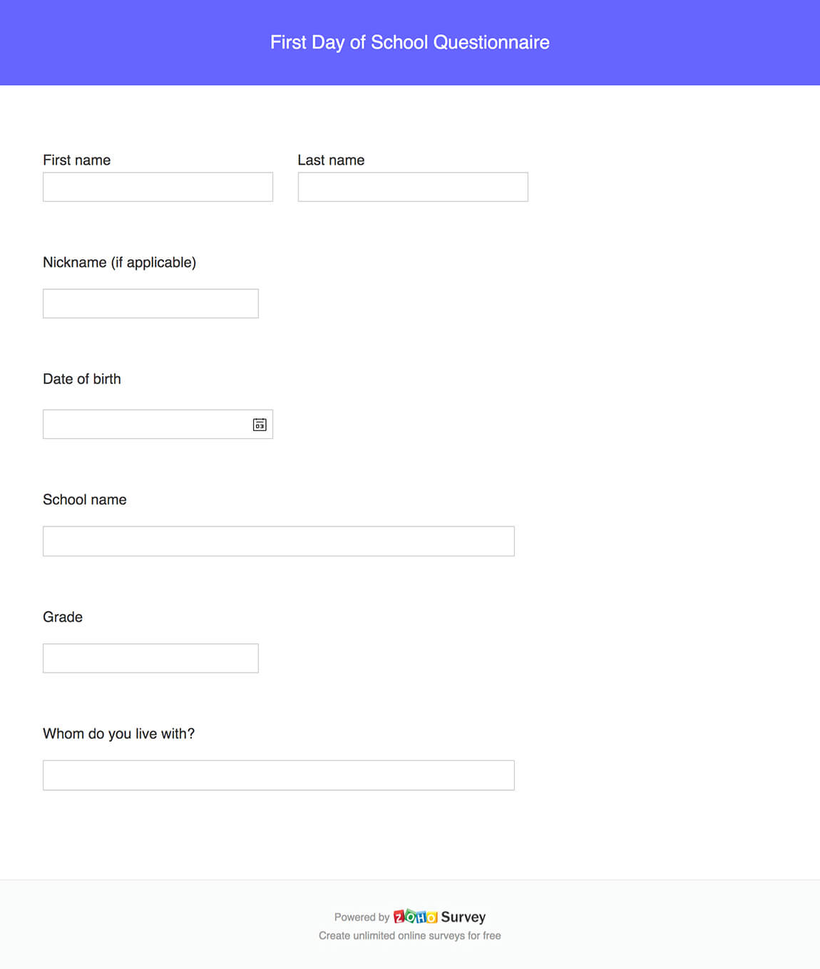 First day of school survey questionnaire template