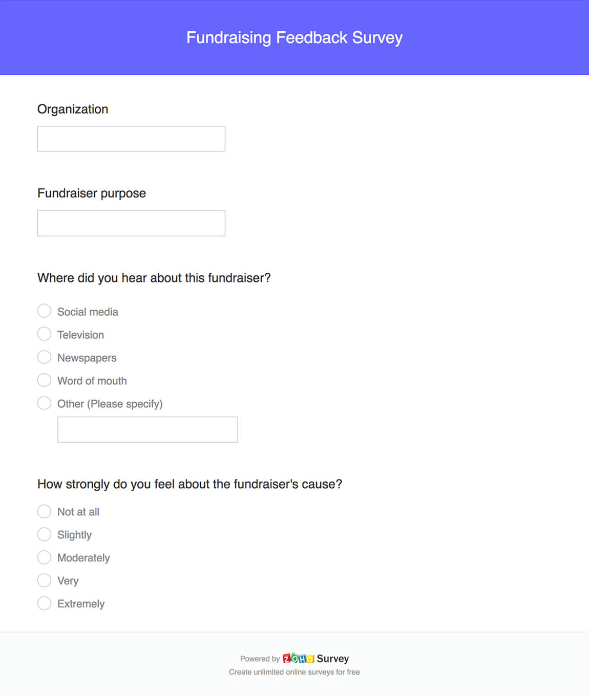 Fundraising feedback survey questionnaire template