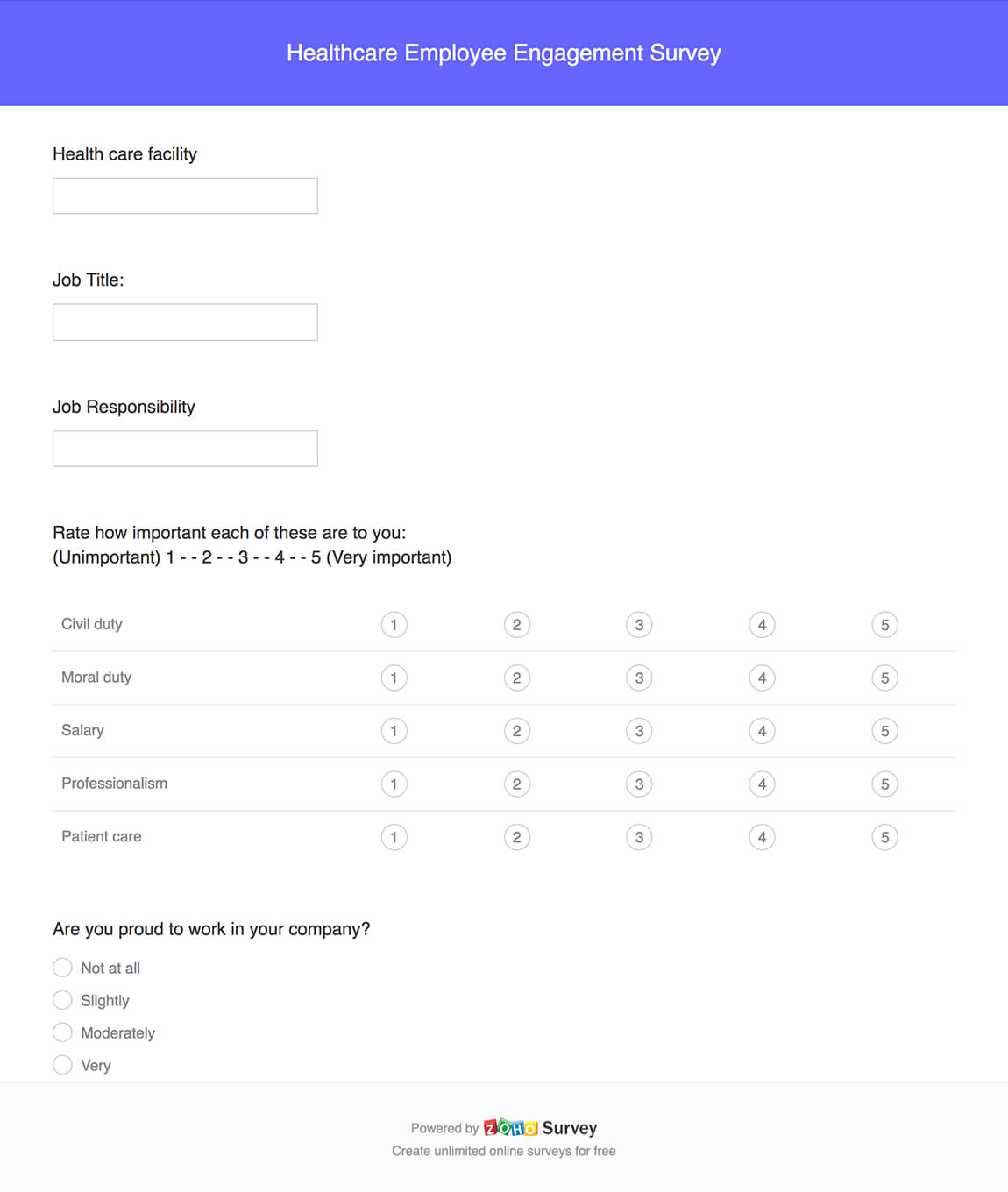 Healthcare employee engagement survey questionnaire template