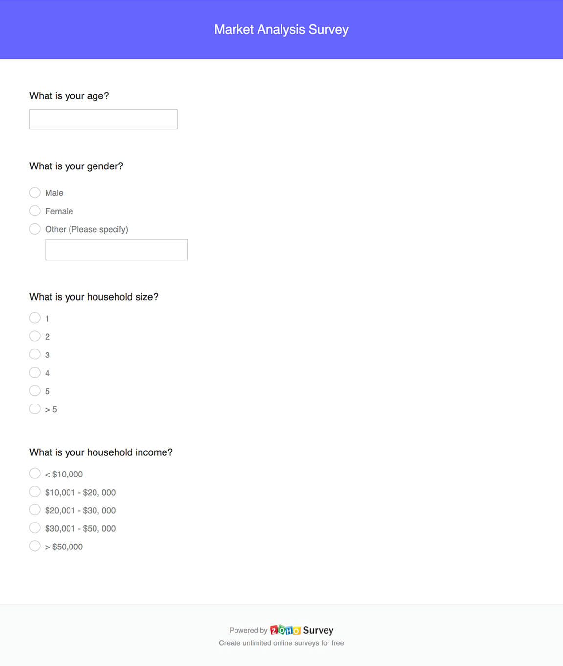 Market analysis survey questionnaire template