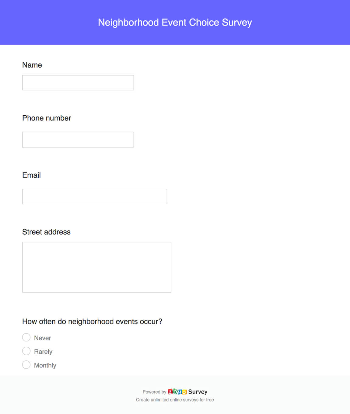 Neighborhood event choice survey questionnaire template