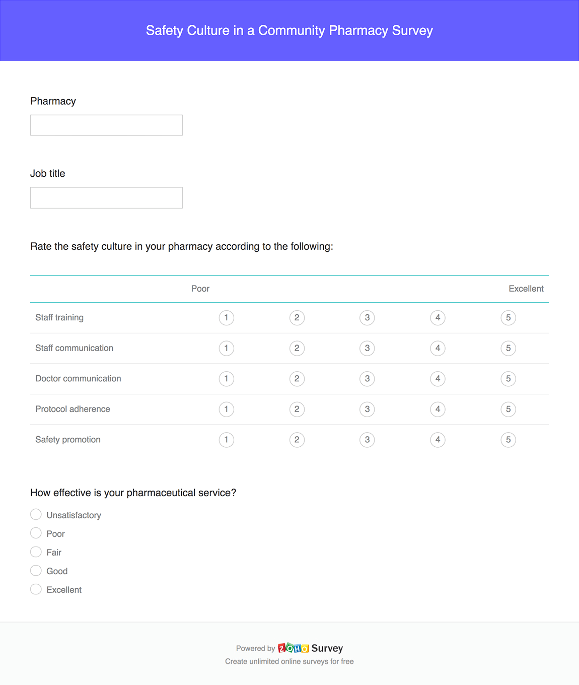 Safety culture in a community pharmacy survey questionnaire template